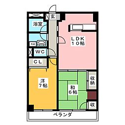 フクロク・ハイ・マンション3号館 2LDKの間取図画像