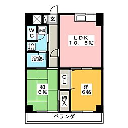 フクロク・ハイ・マンション2号館 2LDKの間取図画像