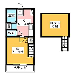 ピース2 1Kの間取図画像