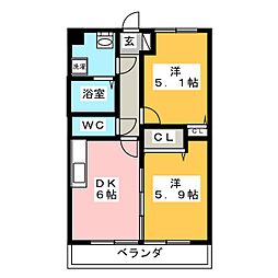 コート・ラ・ポルテ 2DKの間取図画像