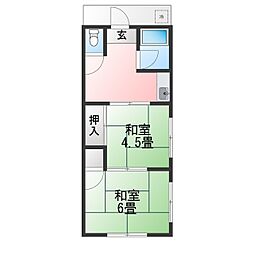 金子荘 2DKの間取図画像
