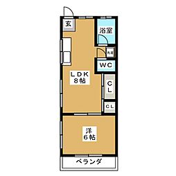 旭マンション 1DKの間取図画像