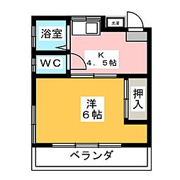 たつた荘 2階1DKの間取り