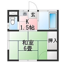 湯川荘 1Kの間取図画像