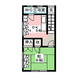 明日香ハイツ 1階1DKの間取り