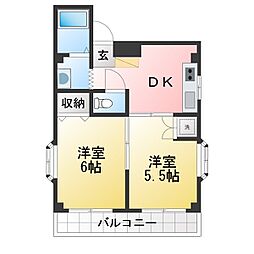 ヴィラ壱番館 2DKの間取図画像