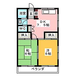 サンライト並木 2DKの間取図画像