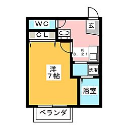 キャメル秋津3 1Kの間取図画像