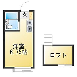三友ハイツ第二 ワンルームの間取図画像