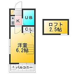 白樺ハイツ 1Kの間取図画像