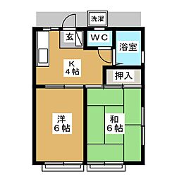 ティーフラワー3号館 2Kの間取図画像