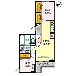 D-Sereno東田町II 2階2LDKの間取り