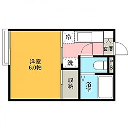 カシワハウス2 1Kの間取図画像