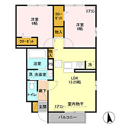 リバーパーク神明C 2LDKの間取図画像