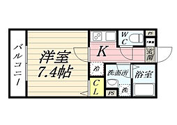 川越市仙波町2丁目アパート 1Kの間取図画像