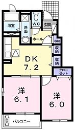 イーストユーB 2DKの間取図画像