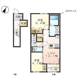 コーポ椛 2LDKの間取図画像