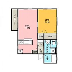 フラッツワンハートB 1LDKの間取図画像