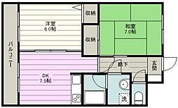 フォンテーヌ・デ・アイラ 9階2DKの間取り