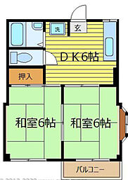 コスモハイツ 2DKの間取図画像