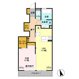 シャインアイリス2 1LDKの間取図画像