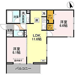 川越市砂新田3丁目アパート 2LDKの間取図画像