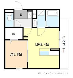 メルベーユドゥ 2階1LDKの間取り