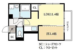 フィデル大住 2階1LDKの間取り