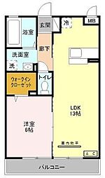 エバーグレイス 1LDKの間取図画像