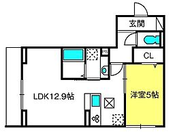 グレイシャス大宮 1階1LDKの間取り