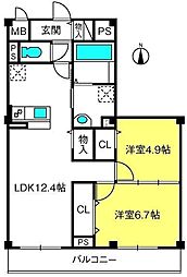 メゾン・ド常磐 2LDKの間取図画像