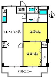 与野中里住宅 2LDKの間取図画像