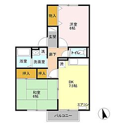 ドミールエム 2DKの間取図画像