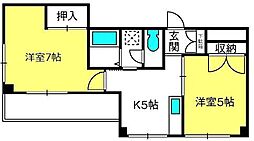 三ッ和マンション 2Kの間取図画像
