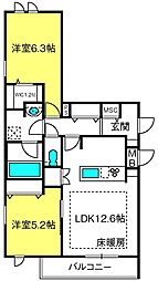 ユーゲントリヒト 2LDKの間取図画像