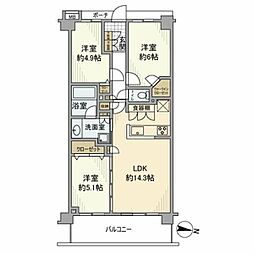 ルピアコート大宮フィオーレ 3LDKの間取図画像