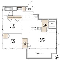 ルシェール 2LDKの間取図画像