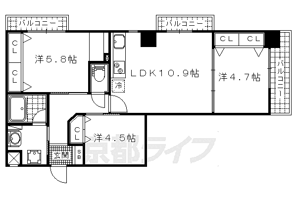 ＬＡＴＴＩＣＥ　ＨＩＧＡＳＨＩＮＯ　ａｎｎｅｘ 903｜京都府京都市山科区東野中井ノ上町(賃貸マンション3LDK・9階・59.42㎡)の写真 その2