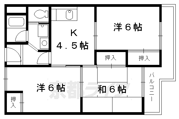 コーポラス大洋向島 2-H｜京都府京都市伏見区向島庚申町(賃貸マンション3DK・2階・58.00㎡)の写真 その2