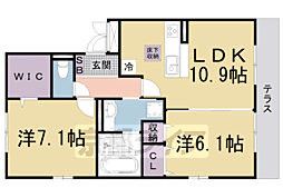 フェリーチェ　ファミリア 1階2LDKの間取り