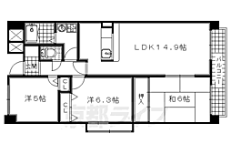 京阪宇治線 黄檗駅 徒歩15分の賃貸マンション 1階3LDKの間取り