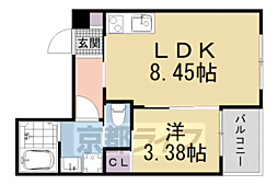 京都地下鉄東西線 六地蔵駅 徒歩3分の賃貸マンション 1階1LDKの間取り