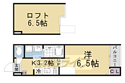 京都市山科区音羽草田町アパート 1Kの間取図画像