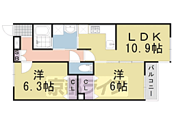 デファーンドル長岡京 2LDKの間取図画像