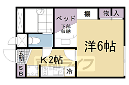 レオパレス南天 1Kの間取図画像