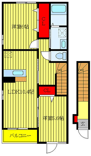 スカイビュー・テラスB 201｜埼玉県川口市鳩ヶ谷本町4丁目(賃貸アパート2LDK・2階・56.47㎡)の写真 その2