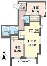 ロンド大井 2LDKの間取図画像