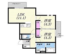 ア・レーズコート苦楽園 2LDKの間取図画像