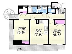 芦屋ニューコーポ 2LDKの間取図画像