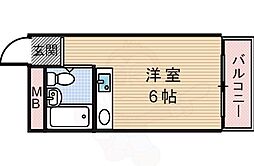 ロワイヤル北野 ワンルームの間取図画像